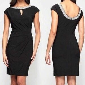 Simply Elegant Rhinestone Beaded Embellished Neckline Black Cocktail Dress | 8